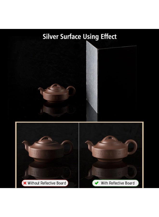 eWINNER 3 in 1 Light Reflector Cardboard Photography Folding Diffuser for glass ceramic jewelry cosmetics Food Product Still Life Photo Shooting Thick Paper Double Sided Board (A3, Silver) - Image 2